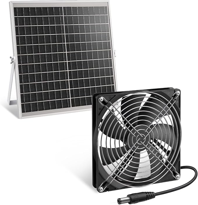 Wentylator solarny, 12 W, odporny na warunki atmosferyczne, panel słoneczny z wentylatorem DC do małych kurników, szklarni, szop, domków dla zwierząt domowych, dopływu lub wywiewu