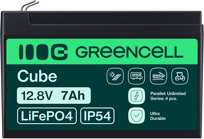 Green Cell CUBE LiFePO4 akumulator 7 Ah 12,8 V – akumulator litowo-żelazowo-fosforanowy do samochodów kempingowych, łodzi, instalacji solarnych, systemów off-grid, z BMS, lekki i bezpieczny - obrazek 4