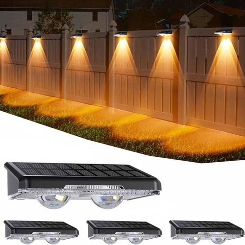 Zewnętrzna solarna lampa ścienna Quntis Zestaw 4, wodoodporna zewnętrzna lampa słoneczna IP64 z 11 trybami, ciepła biel i chłodna biel oraz wielokolorowa zewnętrzna solarna lampa ścienna do ogrodu | Lampy solarne LED do ogrodu, dekoracja zewnętrzna, oświetlenie zewnętrzne, lampa ścienna na ogrodzenie, balkon, taras, schody