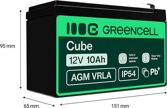 Green Cell AGM 12 V 10 Ah akumulator z włókniny VRLA akumulator ołowiowo-żelowy, odporny na cykle Unbemann UPS USV, zasilanie awaryjne w systemie UPS | Do kosiarek, systemów alarmowych i przeciwpożarowych, kamer monitorujących oraz systemów telekomunikacyjnych - obrazek 2