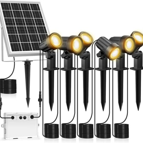 MEIKEE solarna lampa ogrodowa, 2700 K, ciepła biel, 3 jasność, 2 tryby dynamiczne, solarne oświetlenie ogrodowe, 6000 mAh, wodoszczelność IP66, lampa solarna do ogrodów, patio, trawników, drzew