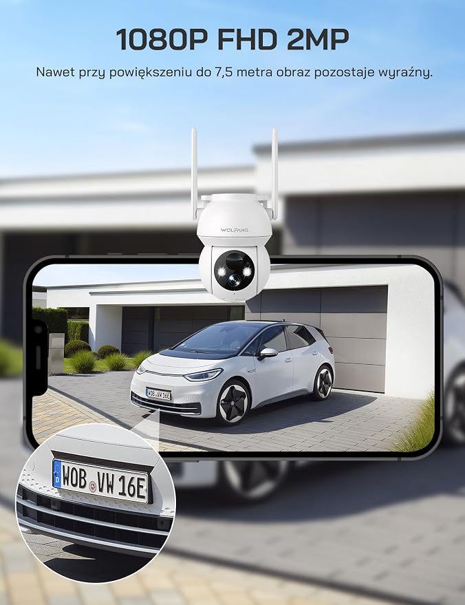 WOLFANG Solarna kamera bezpieczeństwa 1080P na zewnątrz, kamera WiFi PTZ 360° (tylko 2,4 G), wykrywanie ruchu PIR, noktowizor, dwukierunkowy dźwięk, IP65, współpracuje z Alexa i Google Home, bez - obrazek 4