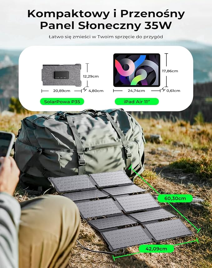 Przenośny Ładowarka Słoneczna BigBlue 35W z Szybkim Ładowaniem USB-A i PD 25W USB-C do Kampingu i Wędkowania, 0,7 kg, Wodoodporna IP68, Składana Ładowarka Słoneczna do iPhone/Android, iPad, Powerbank | Szybkie ładowanie USB-A i PD 25 W USB-C, na kemping, z plecakiem, 0,70 kg, wodoszczelność IP68 - obrazek 5
