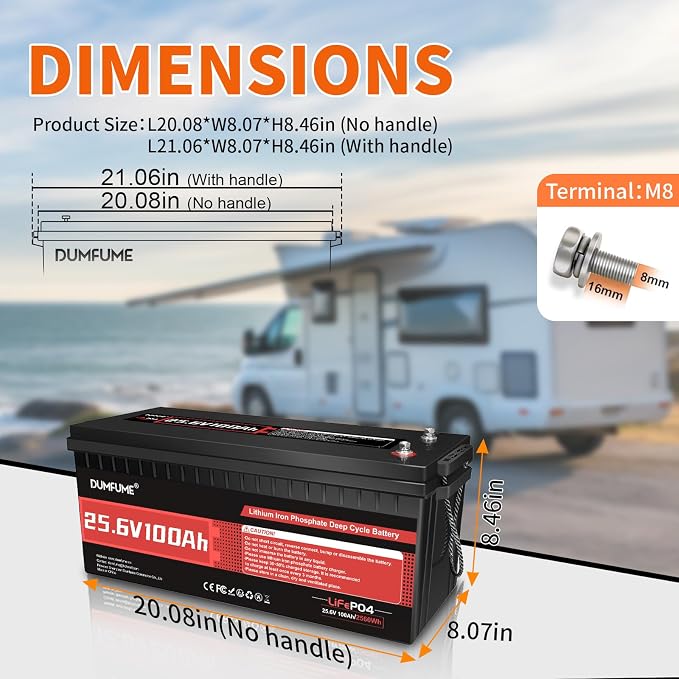 24V 100Ah Bateria Litowa LiFePO4, | Wbudowany BMS 100A, Moc 2560W, do 15000 Cykli, Idealna do Kampera, Fotowoltaiki, Systemów Off-Grid - obrazek 5