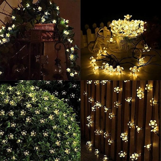 JZK 6,5 m 21 stóp wodoodporne lampki solarne LED w kształcie kwiatów, ciepła biel, lampki zewnętrzne do dekoracji ogrodu, lampki wewnętrzne do dekoracji na wesele, Boże Narodzenie, przyjęcie - obrazek 4