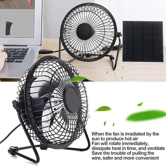 Wentylator solarny 5 W, USB, przenośny nośnik chłodzący - wentylator z monokrystalicznym krzemem, do domu, biura, na zewnątrz, solarny wentylator chłodzący USB, wentylator Power Bank - obrazek 2