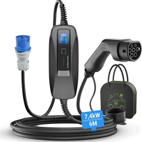 Ładowarka samochodowa typu 2, 7,2 kW z przełączanym prądem 16/24/32 A, kabel do ładowania samochodu elektrycznego, wodoszczelność IP66, mobilna stacja ładująca do EV PHEV