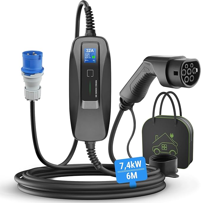 Ładowarka samochodowa typu 2, 7,2 kW z przełączanym prądem 16/24/32 A, kabel do ładowania samochodu elektrycznego, wodoszczelność IP66, mobilna stacja ładująca do EV PHEV