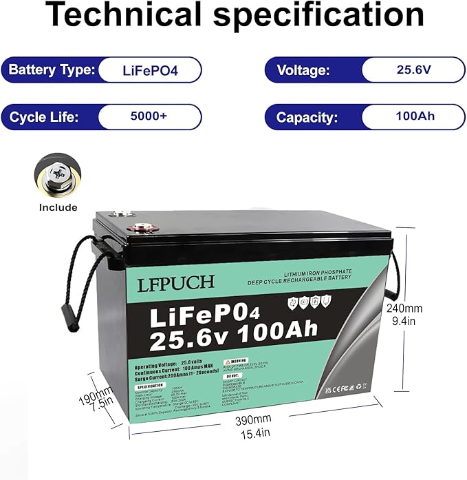 Leisure Bateria,Akumulator LiFePO4 24V 100Ah, litowo-żelazowo-fosforanowy Nadaje się do systemów fotowoltaicznych, kempingów itp. - obrazek 6