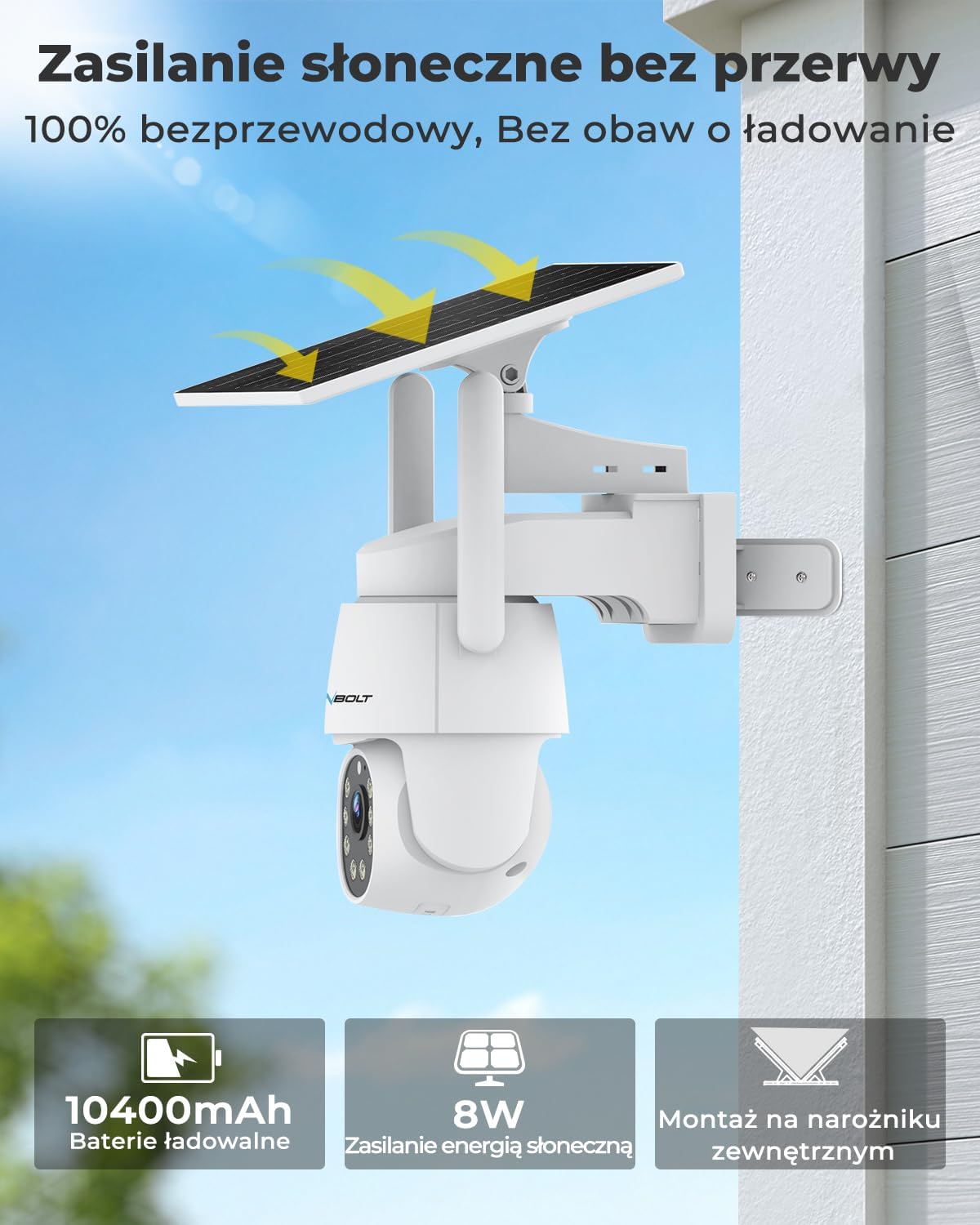 GENBOLT 2K AOV Kamera Zewnętrzna WiFi Solarna, Nagrywanie 24/7 | Kamera monitorująca PTZ 360°, 2,4/5GHz, Wykrywaniem AI 90FT, Automatyczne Śledzenie, Komunikacja Dwukierunkowa, IP66 - obrazek 5