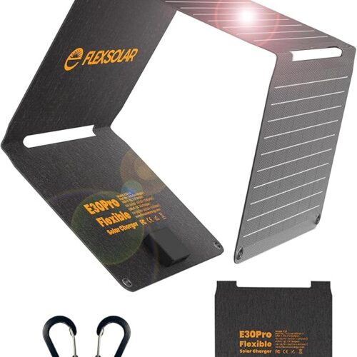 FlexSolar Przenośny składany panel słoneczny 30 W QC3.0 18W USB-A USB-C Wodoodporny IP67 Szybkie ładowanie do telefonów komórkowych, tabletów, powerbanków, aparatu, latarki kempingowej i pieszej