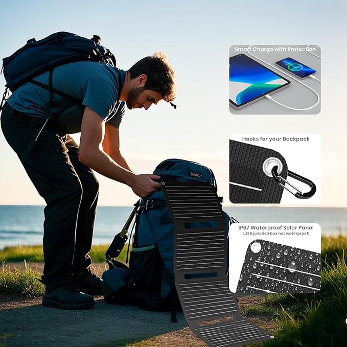 FlexSolar Przenośny składany panel słoneczny 30 W QC3.0 18W USB-A USB-C Wodoodporny IP67 Szybkie ładowanie do telefonów komórkowych, tabletów, powerbanków, aparatu, latarki kempingowej i pieszej - obrazek 4