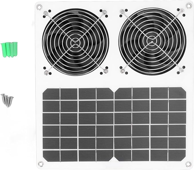 Wentylator Zasilany energią słoneczną, Wentylator Wyciągowy do Paneli Słonecznych o Mocy 100 W, Zestaw 12-calowego Podwójnego Wentylatora Słonecznego dla Szklarni, Kurnika, Szopy - obrazek 6