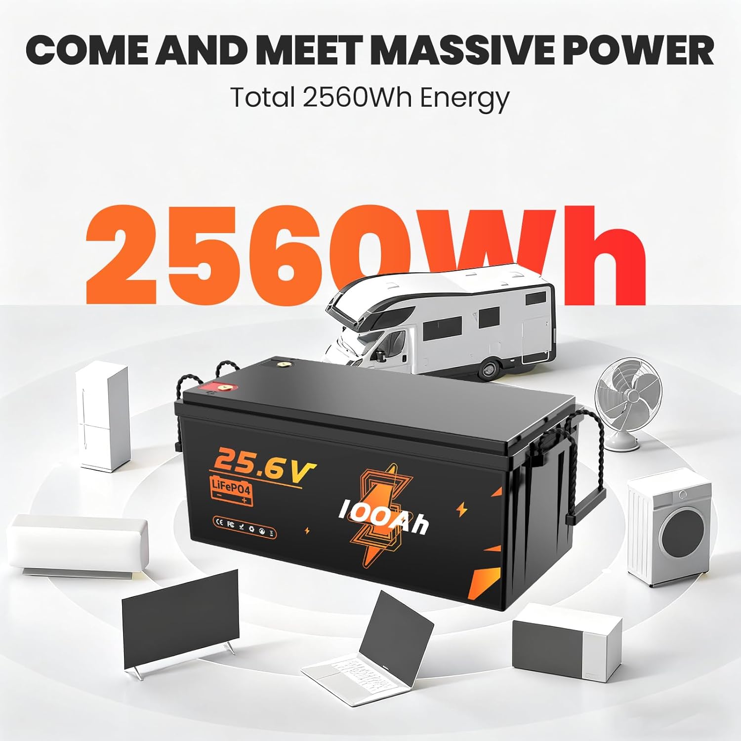 LiFePO4 akumulator litowy 24 V, 100 Ah, 2560 Wh, do 15000 cykli Deep Cycle, akumulator litowy 100 A BMS, klasa A LiFePO4 ogniwa do kamperów, przyczep kempingowych, magazynowania energii, Van, Off-Grid - obrazek 5