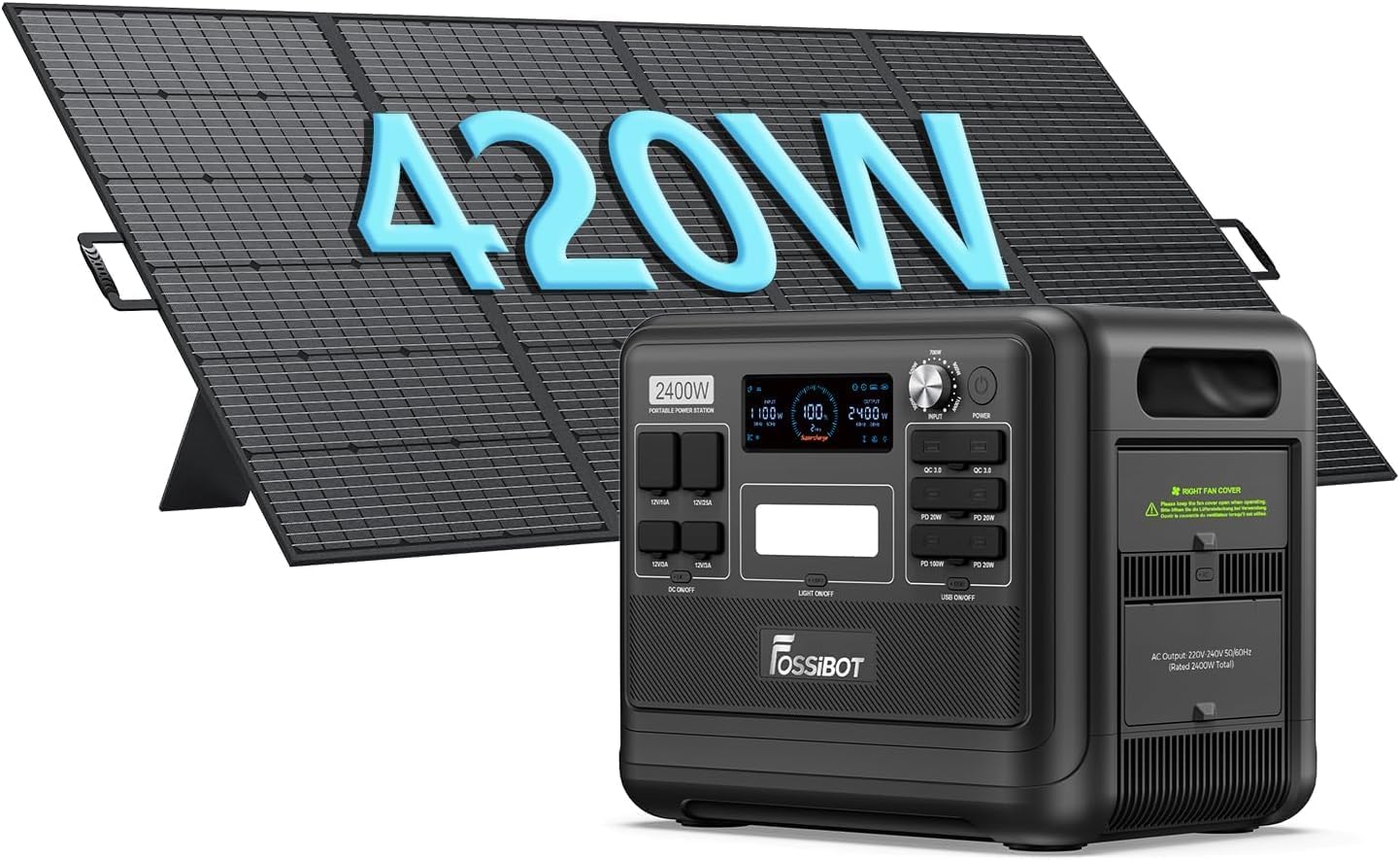 FOSSiBOT F2400 Przenośny generator elektryczny paneli słonecznych 420 W, 2048 Wh LiFePO4 Generator solarny AC 2400W APP XT90, stacja zasilania, stacja kempingowa, - obrazek 2