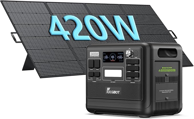 FOSSiBOT F2400 Przenośny generator elektryczny paneli słonecznych 420 W, 2048 Wh LiFePO4 Generator solarny AC 2400W APP XT90, stacja zasilania, stacja kempingowa,