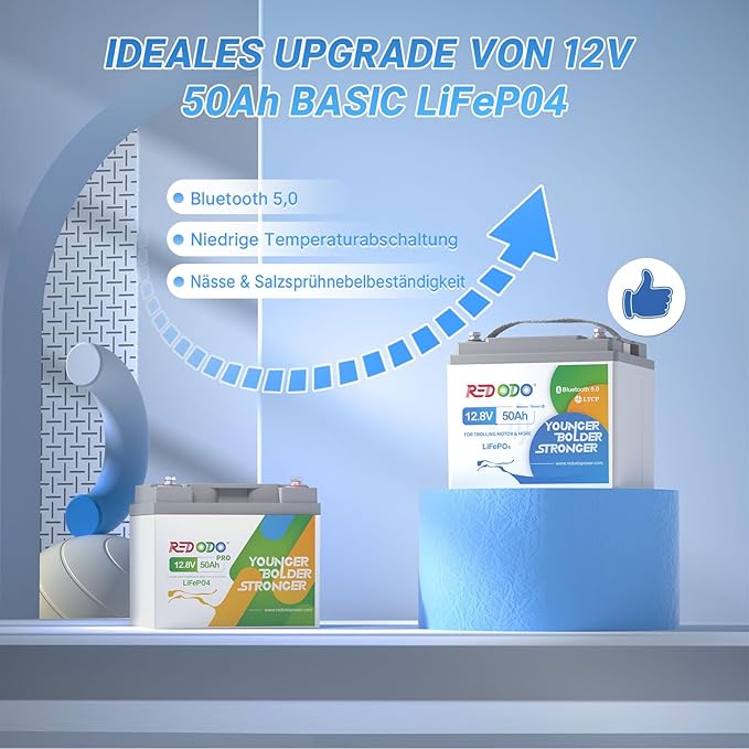 Redodo Akumulator LiFePO4 12 V 50 Ah Bluetooth do silników trollingowych, z ochroną przed niską temperaturą 50 A BMS, akumulator litowy 640 Wh, idealny do kamperów, łodzi, na kemping, 10 lat - obrazek 6