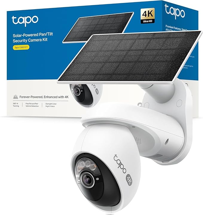 Tapo C660 KIT 4K 360° solarna kamera do monitoringu zewnętrznego, akumulator 10000 mAh, noktowizor, dwuzakresowa sieć Wi-Fi, wykrywanie sztucznej inteligencji, alarm światła i dźwięku, lokalne