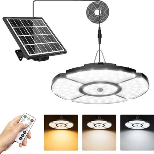 MEIHUA Lampa Solarna Do Użytku Na Zewnątrz I Wewnątrz 2700–6500K 76 LED | Timer 5 Trybów Lampy Solarne Z Czujnikiem Ruchu I Pilotem 5000mAh Ogrodu Garażu Na Werandę I Do Pomieszczeń Gospodarczych