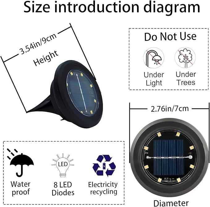 Hqynss Zestaw 8 solarnych lamp do ogrodu, 8 diod LED, oświetlenie ogrodu, solarne, wodoodporne IP65, długa żywotność, światła solarne na zewnątrz, do ogrodu, trawnika, podjazdu, ścieżki, tarasu - obrazek 5
