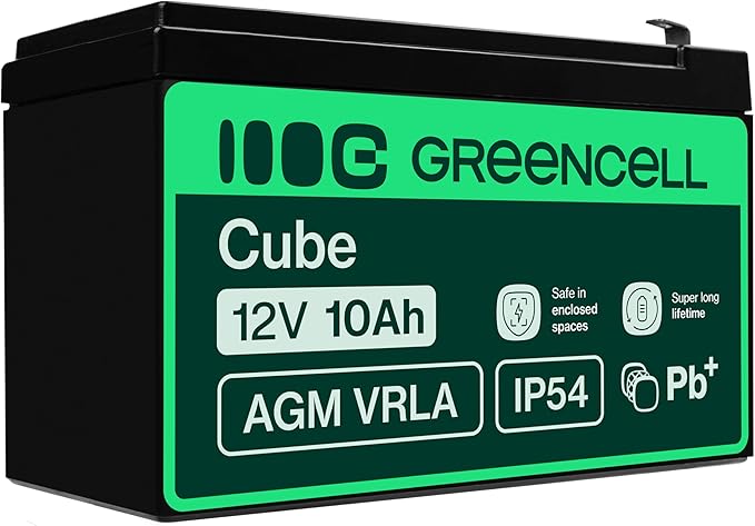 Green Cell AGM 12 V 10 Ah akumulator z włókniny VRLA akumulator ołowiowo-żelowy, odporny na cykle Unbemann UPS USV, zasilanie awaryjne w systemie UPS | Do kosiarek, systemów alarmowych i przeciwpożarowych, kamer monitorujących oraz systemów telekomunikacyjnych