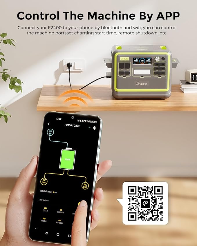FOSSiBOT F2400 Generator z panelem słonecznym 200 W, przenośna elektrownia 2400 Wh LiFePO4 2048 Wh z mocą wyjściową 3 AC (szczytowa 4800 W), 13 gniazdek, do przechowywania energii, biwakowania - obrazek 5