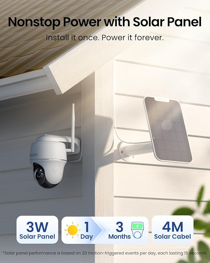 Reolink PTZ Kamera Zewnętrzna z Ładowaniem Słonecznym - Wykrywanie Osób i Pojazdów, Kamera IP Pan Tilt 355°/140°, Wi-Fi 2,4 GHz, PIR, Timelapse, Dwukierunkowy Dźwięk, Argus PT z Solarem - obrazek 6