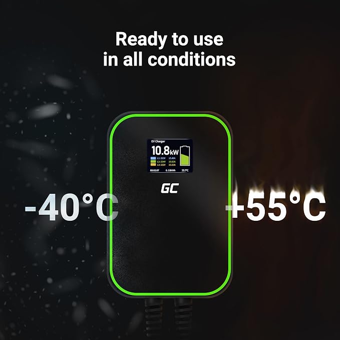 Green Cell GC PowerBox Wallbox 22kW Type 2 Ładowarka do Samochodów Elektrycznych EV PHEV Kabel 6m Wyświetlacz LCD Kompatybilna z każdym Pojazdem Elektrycznym Model 3/S/X/Y, ID.3, ID.4, i3, 500e, EV6 - obrazek 6