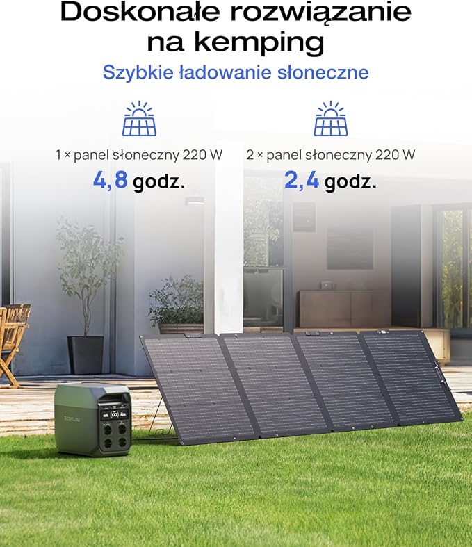 EcoFlow DELTA 3 Przenośna stacja zasilania z panelem słonecznym 220 W, generator słoneczny 1024 kWh, balkonowa instalacja słoneczna z baterią, poza siecią oraz jako źródło zasilania rezerwowego - obrazek 2