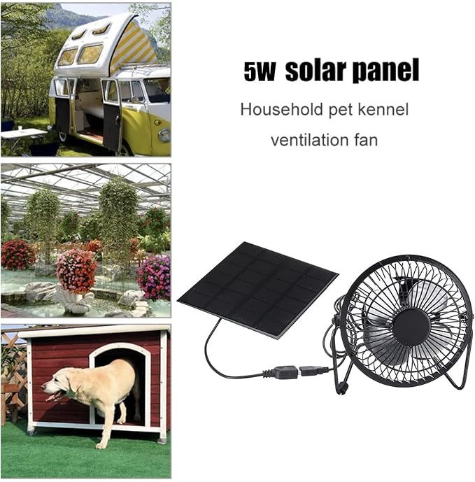 Wentylator solarny 5 W, USB, przenośny nośnik chłodzący - wentylator z monokrystalicznym krzemem, do domu, biura, na zewnątrz, solarny wentylator chłodzący USB, wentylator Power Bank - obrazek 3