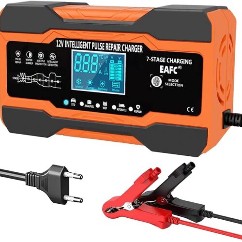 Ładowarka samochodowa 12A, 12V/12 A, w pełni automatyczna inteligentna ładowarka z kompensacją temperatury do akumulatorów ołowiowo-kwasowych do samochodów, ciężarówek, motocykli, kosiarek