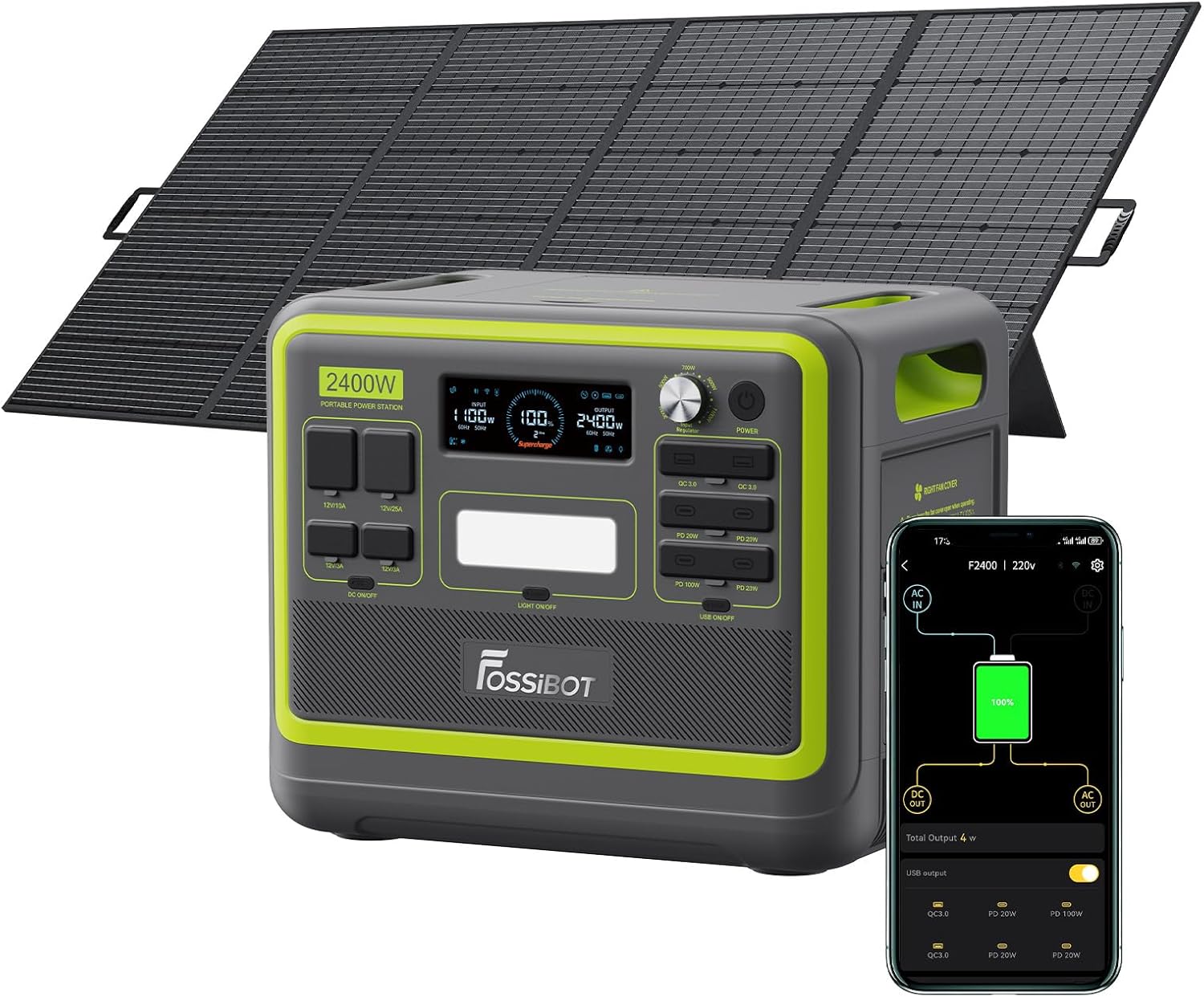 FOSSIBOT-Polska Elektrownia stacja zasilania F2400 paneli słonecznych 420 W, 2048Wh 2400W APP XT90, stacja kempingowa, podróż, szybkie płukanie 1,5 godziny, 5 letnia gwarancja producenta - obrazek 2