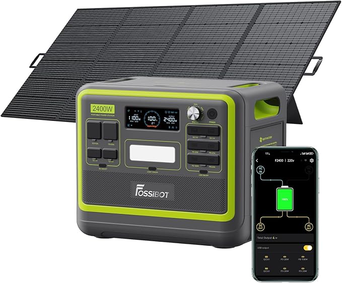 FOSSIBOT-Polska Elektrownia stacja zasilania F2400 paneli słonecznych 420 W, 2048Wh 2400W APP XT90, stacja kempingowa, podróż, szybkie płukanie 1,5 godziny, 5 letnia gwarancja producenta