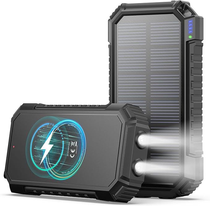 Ładowarka słoneczna Power Bank 20000mAh - A ADDTOP 3.0A bateria zewnętrzna Szybkie ładowanie z USB C - Bezprzewodowa przenośna bateria z 4 wyjściami - PD QC 3.0 Przenośna ładowarka do tabletu