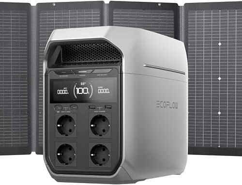 EF ECOFLOW DELTA 3 Plus generator słoneczny z dwustronnym panelem słonecznym 220 W; wejście słoneczne 1000 W, bateria LiFePO4; przenośna stacja zasilania 1024 Wh do zasilania rezerwowego domu