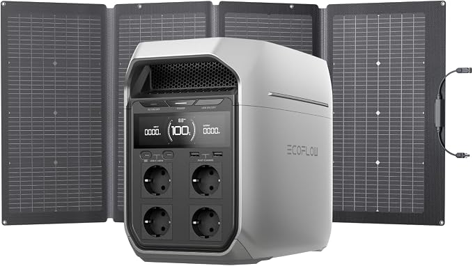 EF ECOFLOW DELTA 3 Plus generator słoneczny z dwustronnym panelem słonecznym 220 W; wejście słoneczne 1000 W, bateria LiFePO4; przenośna stacja zasilania 1024 Wh do zasilania rezerwowego domu