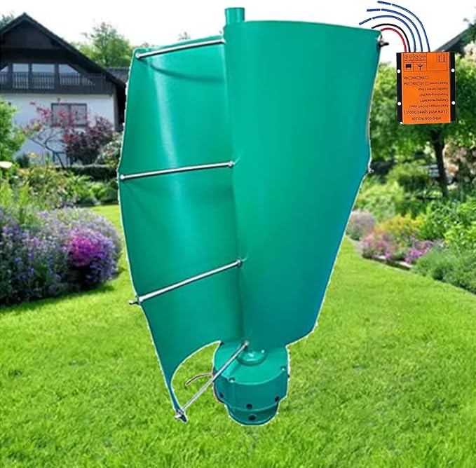 Mieszkalna pionowa turbina wiatrowa, generator wiatru 14000 W 12 V/24 V/48 V, 2-łopatowa magnetyczna oś lewitacji z kontrolerem do altany, chat i domków mobilnych(turkusowy, 12 V