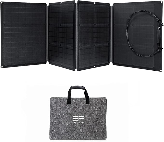 Przenośny panel słoneczny EF ECOFLOW 160W do elektrowni, składana ładowarka słoneczna z możliwością łączenia w łańcuch z regulowaną podpórką, wodoodporność IP67 do zewnętrznego systemu kempingowego | Ogniwa typu N, sprawność do 25% Regulowany uchwyt, kabel XT60 w zestawie i ochrona IP68