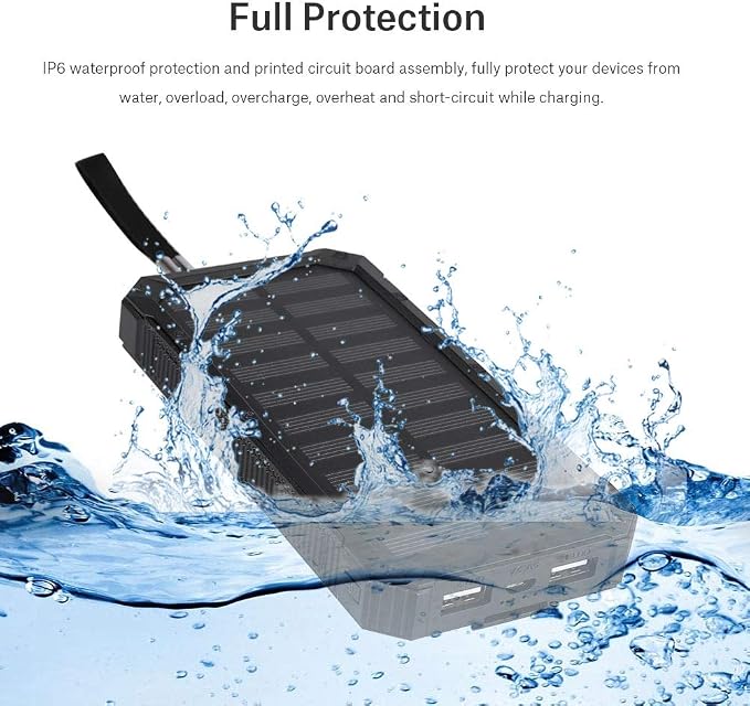 Ładowarka Powerbank, zapewnia dwa porty USB Solar Power Bank 20000 mAh Duża pojemność oszczędzania energii do podróży do szkoły domowej na zewnątrz (czarny) - obrazek 6