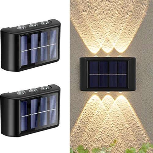 flintronic Zestaw 2 regulowanych solarnych lamp ściennych na zewnątrz, solarne lampy ścienne w górę i w dół, wodoodporna lampa LED IP65 z 6 lampami do ogrodu trawnika