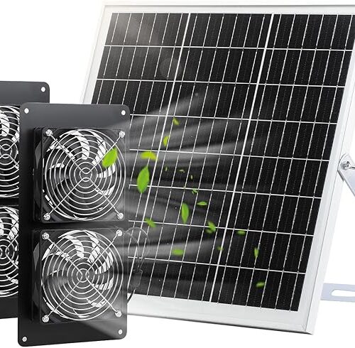 Wentylator solarny, IP65, odporny na warunki atmosferyczne, z panelem słonecznym 20 W i 4 wentylatorami DC, do małych kurników, szklarni, szop, domów dla zwierząt domowych, okien