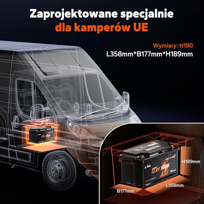 LiTime LiFePO4 Bateria 12V 100Ah W190 Bluetooth, 200A BMS, Inteligentne Grzanie, Wyjście 2C Dużego Prądu, Ochrona Przed Niską Temperaturą, 4000+ Cykli, Do Kamperów, Wymiar DIN H8 L5 GROUP49 - obrazek 4