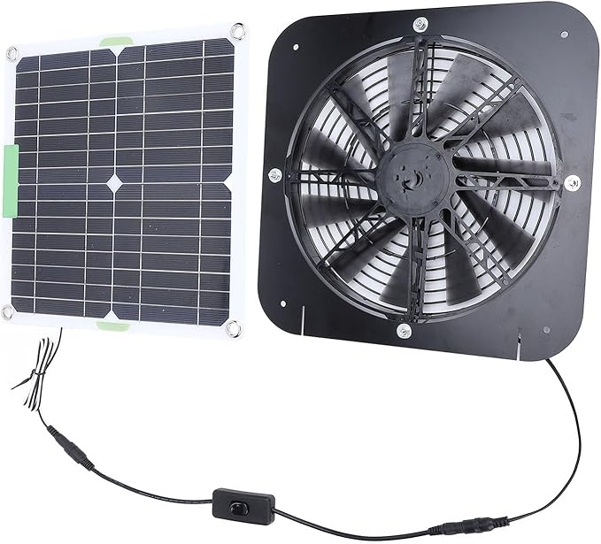 Jeffergarden Wentylator Solarny na Poddaszu, Krzem Monokrystaliczny o Mocy 100 W, Wysokowydajna Wentylacja do Szklarni i Domów dla Zwierząt