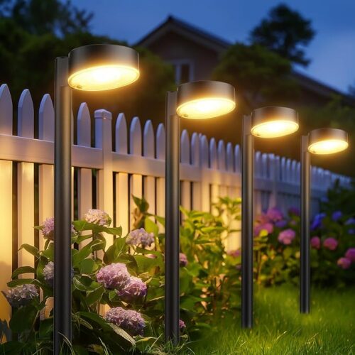 BUCASA Lampy solarne do ogrodu, 6 x 12 diod LED, jasne lampy solarne do użytku na zewnątrz, z dłuższym czasem pracy, wodoszczelność IP65, solarne lampy ogrodowe, dekoracja na trawnik, taras, podwórko