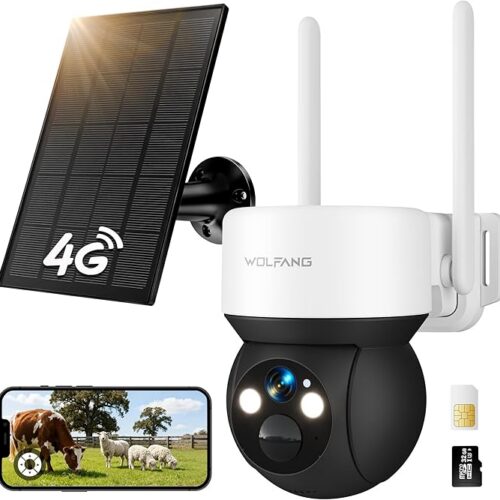 WOLFANG Kamera Łowiecka 4G LTE Solarna, Kamera Przyrodnicza 2K Live View, PTZ 355°/90°, Noktowizor, PIR, IP66, Kamera Bezpieczeństwa do Obserwacji Zwierząt