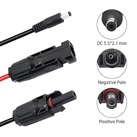 YACSEJAO Złącze panelu słonecznego do DC 5,5 x 2,1 mm, kabel przedłużający Power Extension, 16 AWG, panel słoneczny do kabla do ładowania DC, ładowarka do paneli słonecznych i przenośnego generatora - obrazek 3