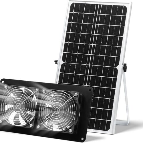 Wentylator solarny, 15 W, wodoszczelny, podwójny wentylator do małych kurników, szop, domków dla zwierząt domowych, cyrkulacja powietrza na zewnątrz