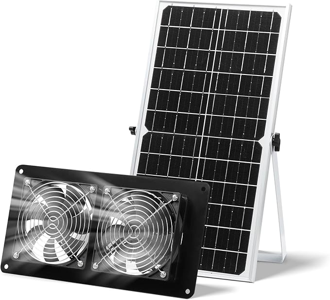Wentylator solarny, 15 W, wodoszczelny, podwójny wentylator do małych kurników, szop, domków dla zwierząt domowych, cyrkulacja powietrza na zewnątrz