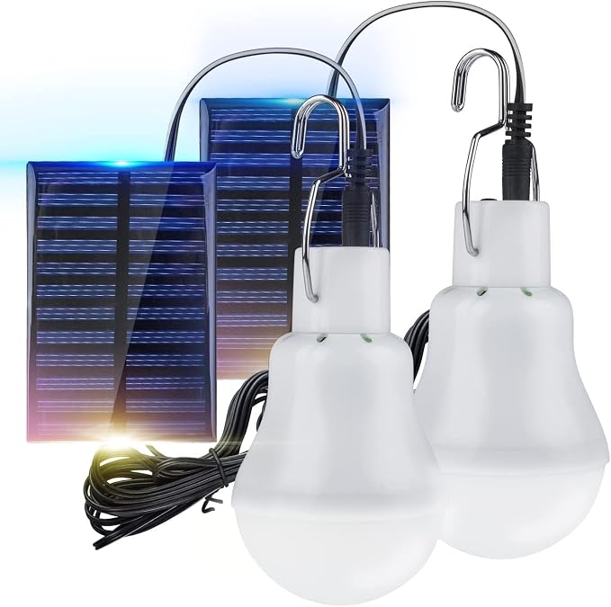 TechKen 2 sztuki żarówek solarnych, wiszących, przenośnych żarówek LED, do użytku na zewnątrz, 3 W, 3 M, 2 sztuki