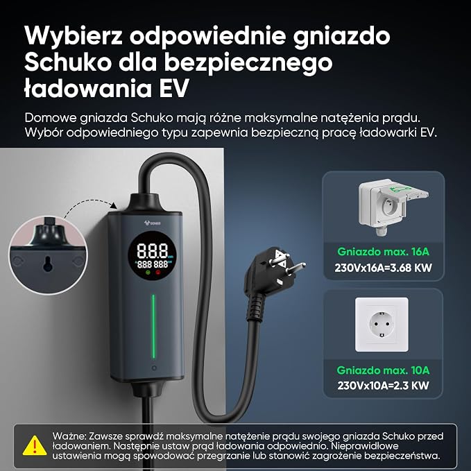 GONEO Cegła Ładująca 3,68kW 16A Jednofazowy | Ładowarka EV Kabel Typ 2 Schuko 20M | Automatyczne Uziemienie i Kontrola Temperatury,Ochrona RCD AC+DC,Timer Ładowania | Przenośna Domowa Stacja Ładowania - obrazek 6